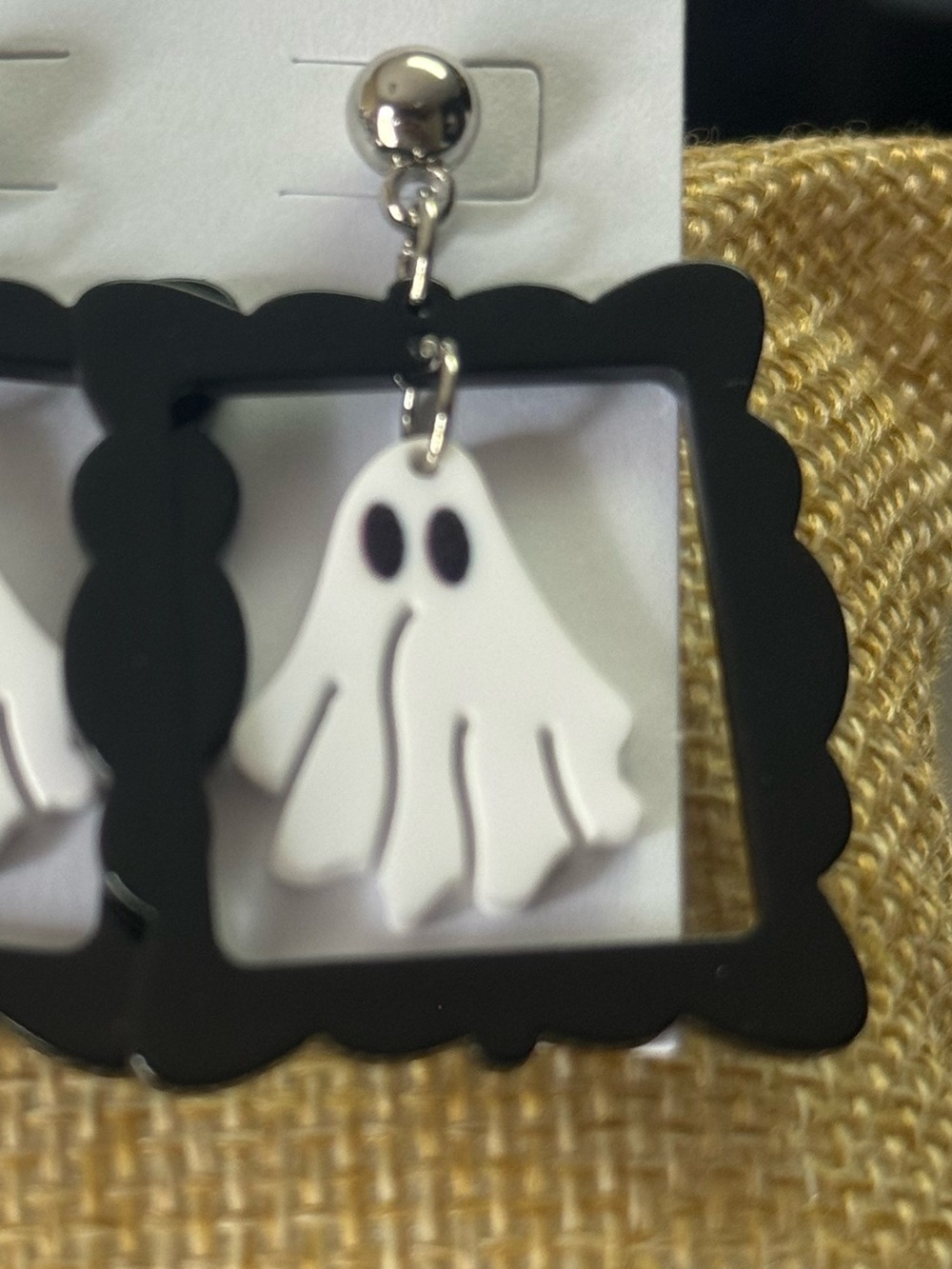 Ghost Dangle Earrings Black & White - Picture 2 of 4